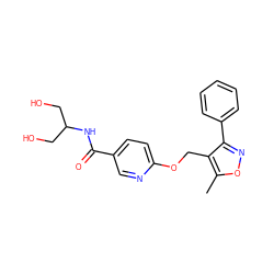 Cc1onc(-c2ccccc2)c1COc1ccc(C(=O)NC(CO)CO)cn1 ZINC000141316207