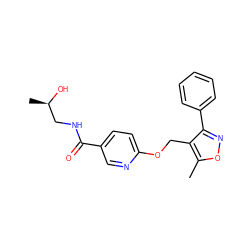 Cc1onc(-c2ccccc2)c1COc1ccc(C(=O)NC[C@@H](C)O)cn1 ZINC000142003194