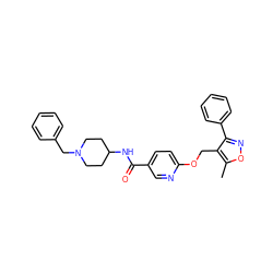 Cc1onc(-c2ccccc2)c1COc1ccc(C(=O)NC2CCN(Cc3ccccc3)CC2)cn1 ZINC000141235459