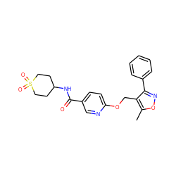 Cc1onc(-c2ccccc2)c1COc1ccc(C(=O)NC2CCS(=O)(=O)CC2)cn1 ZINC000169707486