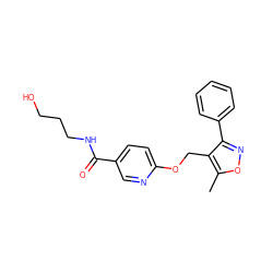 Cc1onc(-c2ccccc2)c1COc1ccc(C(=O)NCCCO)cn1 ZINC000143195659