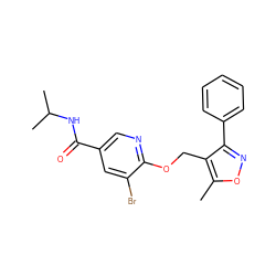 Cc1onc(-c2ccccc2)c1COc1ncc(C(=O)NC(C)C)cc1Br ZINC000143376789