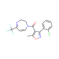 Cc1onc(-c2ccccc2Cl)c1C(=O)N1C=CC(C(F)(F)F)=NCC1 ZINC000001399097