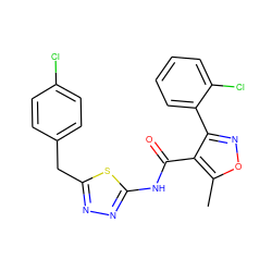 Cc1onc(-c2ccccc2Cl)c1C(=O)Nc1nnc(Cc2ccc(Cl)cc2)s1 ZINC000009358460