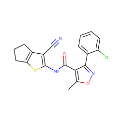 Cc1onc(-c2ccccc2Cl)c1C(=O)Nc1sc2c(c1C#N)CCC2 ZINC000000879622