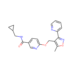 Cc1onc(-c2ccccn2)c1COc1ccc(C(=O)NCC2CC2)cn1 ZINC000142561326