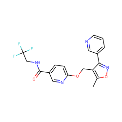 Cc1onc(-c2cccnc2)c1COc1ccc(C(=O)NCC(F)(F)F)cn1 ZINC000143522179