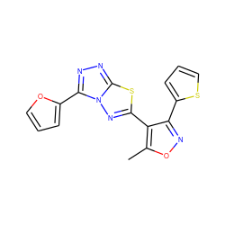 Cc1onc(-c2cccs2)c1-c1nn2c(-c3ccco3)nnc2s1 ZINC000006668092