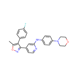 Cc1onc(-c2ccnc(Nc3ccc(N4CCOCC4)cc3)c2)c1-c1ccc(F)cc1 ZINC000103235664