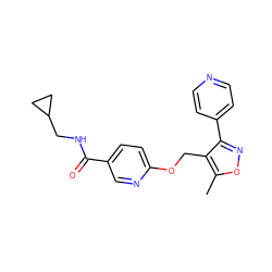 Cc1onc(-c2ccncc2)c1COc1ccc(C(=O)NCC2CC2)cn1 ZINC000141292922