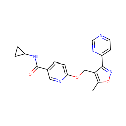 Cc1onc(-c2ccncn2)c1COc1ccc(C(=O)NC2CC2)cn1 ZINC000141390568