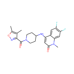 Cc1onc(C(=O)N2CCC(Nc3cc(=O)n(C)c4cc(F)c(F)cc34)CC2)c1C ZINC000169351697