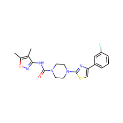 Cc1onc(NC(=O)N2CCN(c3nc(-c4cccc(F)c4)cs3)CC2)c1C ZINC000095584563