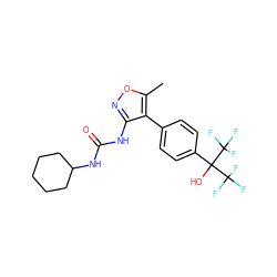 Cc1onc(NC(=O)NC2CCCCC2)c1-c1ccc(C(O)(C(F)(F)F)C(F)(F)F)cc1 ZINC000028567945