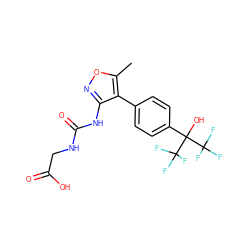 Cc1onc(NC(=O)NCC(=O)O)c1-c1ccc(C(O)(C(F)(F)F)C(F)(F)F)cc1 ZINC000028569449