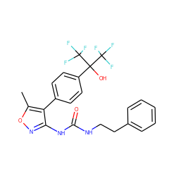 Cc1onc(NC(=O)NCCc2ccccc2)c1-c1ccc(C(O)(C(F)(F)F)C(F)(F)F)cc1 ZINC000028567946