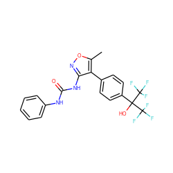 Cc1onc(NC(=O)Nc2ccccc2)c1-c1ccc(C(O)(C(F)(F)F)C(F)(F)F)cc1 ZINC000028569375