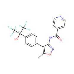 Cc1onc(NC(=O)c2ccncc2)c1-c1ccc(C(O)(C(F)(F)F)C(F)(F)F)cc1 ZINC000028569413