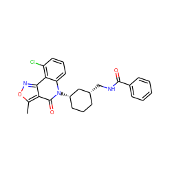 Cc1onc2c1c(=O)n([C@H]1CCC[C@@H](CNC(=O)c3ccccc3)C1)c1cccc(Cl)c21 ZINC000003966298