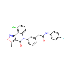 Cc1onc2c1c(=O)n(-c1cccc(CC(=O)Nc3ccc(F)cc3)c1)c1cccc(Cl)c21 ZINC000013439797