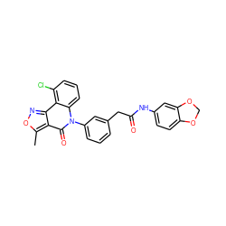 Cc1onc2c1c(=O)n(-c1cccc(CC(=O)Nc3ccc4c(c3)OCO4)c1)c1cccc(Cl)c21 ZINC000013439793