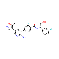 Cc1oncc1-c1cnc(N)c(-c2ccc(C(=O)N[C@H](CO)c3cccc(F)c3)c(F)c2)c1 ZINC001772649334