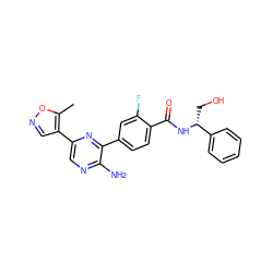 Cc1oncc1-c1cnc(N)c(-c2ccc(C(=O)N[C@H](CO)c3ccccc3)c(F)c2)n1 ZINC001772614509