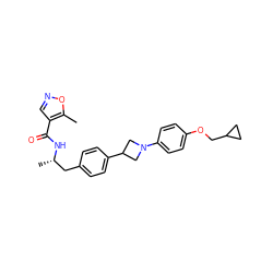 Cc1oncc1C(=O)N[C@@H](C)Cc1ccc(C2CN(c3ccc(OCC4CC4)cc3)C2)cc1 ZINC000149644642