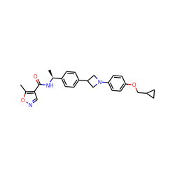 Cc1oncc1C(=O)N[C@@H](C)c1ccc(C2CN(c3ccc(OCC4CC4)cc3)C2)cc1 ZINC000145753192