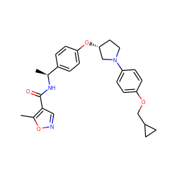 Cc1oncc1C(=O)N[C@@H](C)c1ccc(O[C@@H]2CCN(c3ccc(OCC4CC4)cc3)C2)cc1 ZINC001772654783