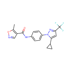 Cc1oncc1C(=O)Nc1ccc(-n2nc(C(F)(F)F)cc2C2CC2)cc1 ZINC000117419817