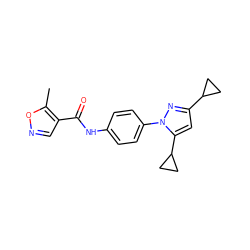 Cc1oncc1C(=O)Nc1ccc(-n2nc(C3CC3)cc2C2CC2)cc1 ZINC000116814643