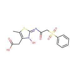 Cc1s/c(=N/C(=O)CS(=O)(=O)c2ccccc2)n(O)c1CC(=O)O ZINC000040429010