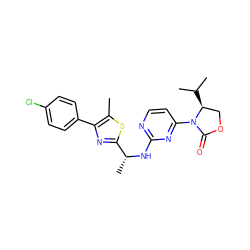 Cc1sc([C@@H](C)Nc2nccc(N3C(=O)OC[C@@H]3C(C)C)n2)nc1-c1ccc(Cl)cc1 ZINC000221131995