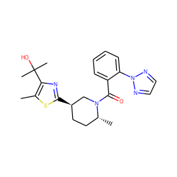 Cc1sc([C@@H]2CC[C@@H](C)N(C(=O)c3ccccc3-n3nccn3)C2)nc1C(C)(C)O ZINC000473087434