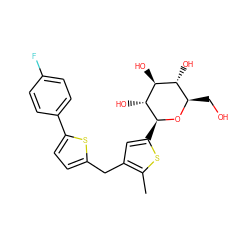 Cc1sc([C@@H]2O[C@H](CO)[C@@H](O)[C@H](O)[C@H]2O)cc1Cc1ccc(-c2ccc(F)cc2)s1 ZINC000072118195