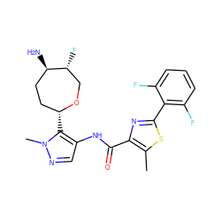 Cc1sc(-c2c(F)cccc2F)nc1C(=O)Nc1cnn(C)c1[C@@H]1CC[C@@H](N)[C@H](F)CO1 ZINC000221401144