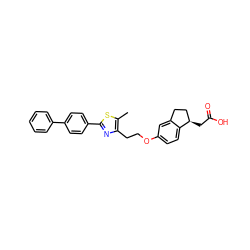 Cc1sc(-c2ccc(-c3ccccc3)cc2)nc1CCOc1ccc2c(c1)CC[C@H]2CC(=O)O ZINC000028951994