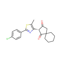 Cc1sc(-c2ccc(Cl)cc2)nc1[C@@H]1C(=O)CC2(CCCCC2)C1=O ZINC000098081918