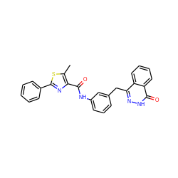 Cc1sc(-c2ccccc2)nc1C(=O)Nc1cccc(Cc2n[nH]c(=O)c3ccccc23)c1 ZINC000040934100