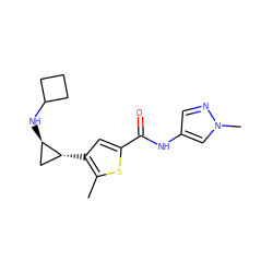 Cc1sc(C(=O)Nc2cnn(C)c2)cc1[C@@H]1C[C@H]1NC1CCC1 ZINC000653732489