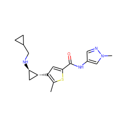 Cc1sc(C(=O)Nc2cnn(C)c2)cc1[C@@H]1C[C@H]1NCC1CC1 ZINC000653732511