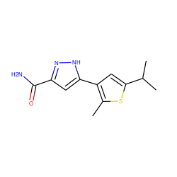 Cc1sc(C(C)C)cc1-c1cc(C(N)=O)n[nH]1 ZINC000299822191