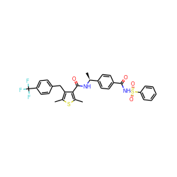 Cc1sc(C)c(C(=O)N[C@@H](C)c2ccc(C(=O)NS(=O)(=O)c3ccccc3)cc2)c1Cc1ccc(C(F)(F)F)cc1 ZINC000118700534