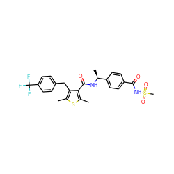 Cc1sc(C)c(C(=O)N[C@@H](C)c2ccc(C(=O)NS(C)(=O)=O)cc2)c1Cc1ccc(C(F)(F)F)cc1 ZINC000118703990