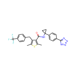 Cc1sc(C)c(C(=O)NC2(c3ccc(-c4nnn[nH]4)cc3)CC2)c1Cc1ccc(C(F)(F)F)cc1 ZINC000045357451