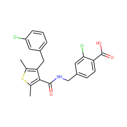 Cc1sc(C)c(C(=O)NCc2ccc(C(=O)O)c(Cl)c2)c1Cc1cccc(Cl)c1 ZINC000118700516