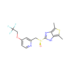 Cc1sc(C)c2[nH]c([S@@+]([O-])Cc3cc(OCC(F)(F)F)ccn3)nc12 ZINC000013448867