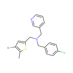 Cc1sc(CN(Cc2ccc(Cl)cc2)Cc2cccnc2)cc1Br ZINC000096270201