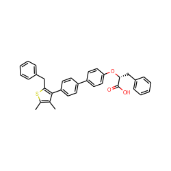 Cc1sc(Cc2ccccc2)c(-c2ccc(-c3ccc(O[C@H](Cc4ccccc4)C(=O)O)cc3)cc2)c1C ZINC000013806770